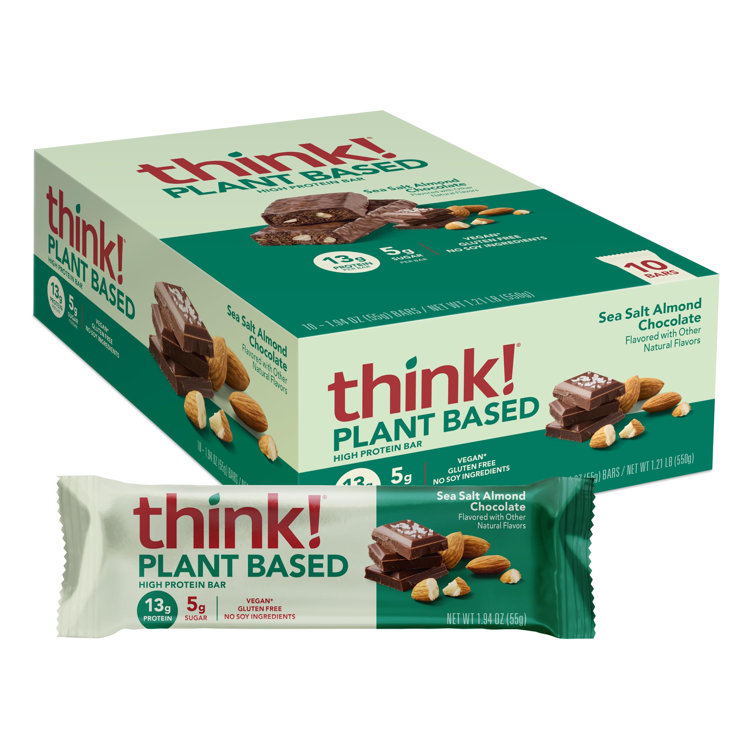 10-Count 1.94oz. think Vegan/Plant Based High Protein Bars Sea Salt Almond Chocolate $10.22 w/ S S Free Shipping w/ Prime or on $35 