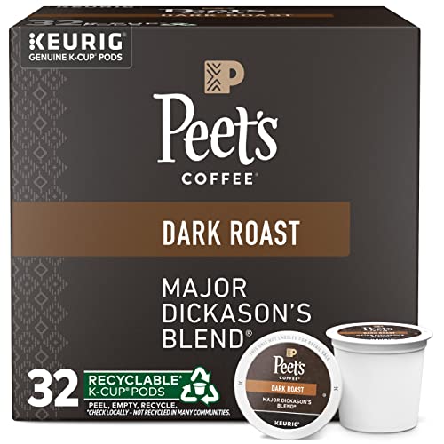 $12.21 /w S S Peets Coffee, Dark Roast K-Cup Pods for Keurig Brewers - Major Dickasons Blend 32 Count