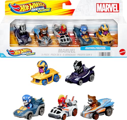 $13.49 Hot Wheels 5-Pk Marvel RacerVerse Die-Cast 1 64 Scale Toy Cars w/ Character Drivers