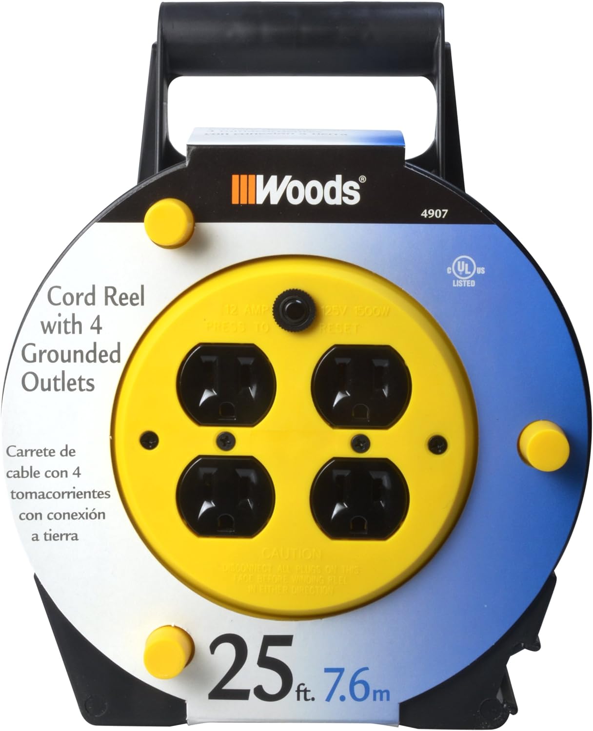 $14.96 Woods 4907 Extension Cord Reel with 4-Outlets 16/3 SJTW and 12A Circuit Breaker, 25-Foot at Amazon