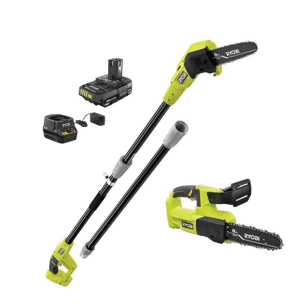 $199 Ryobi ONE 18V 8 in. Cordless Battery Pole Saw and 8 in. Pruning Saw Combo Kit with 2.0 Ah Bat Charger