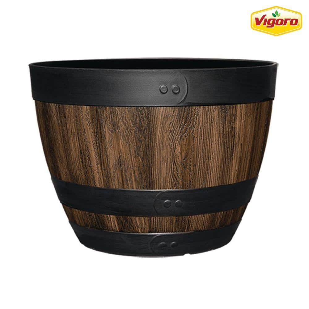 20 in. Walnut Brown Resin Wine Barrel Planters at HomeDepot Buy two for $17