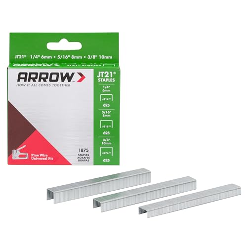 $2.34 Arrow 21MP1 JT21 Thin Wire Staples Multipack for Staple Guns and Staplers, 1/4-Inch, 5/16-Inch, and 3/8-Inch Sizes, 1875-Pack