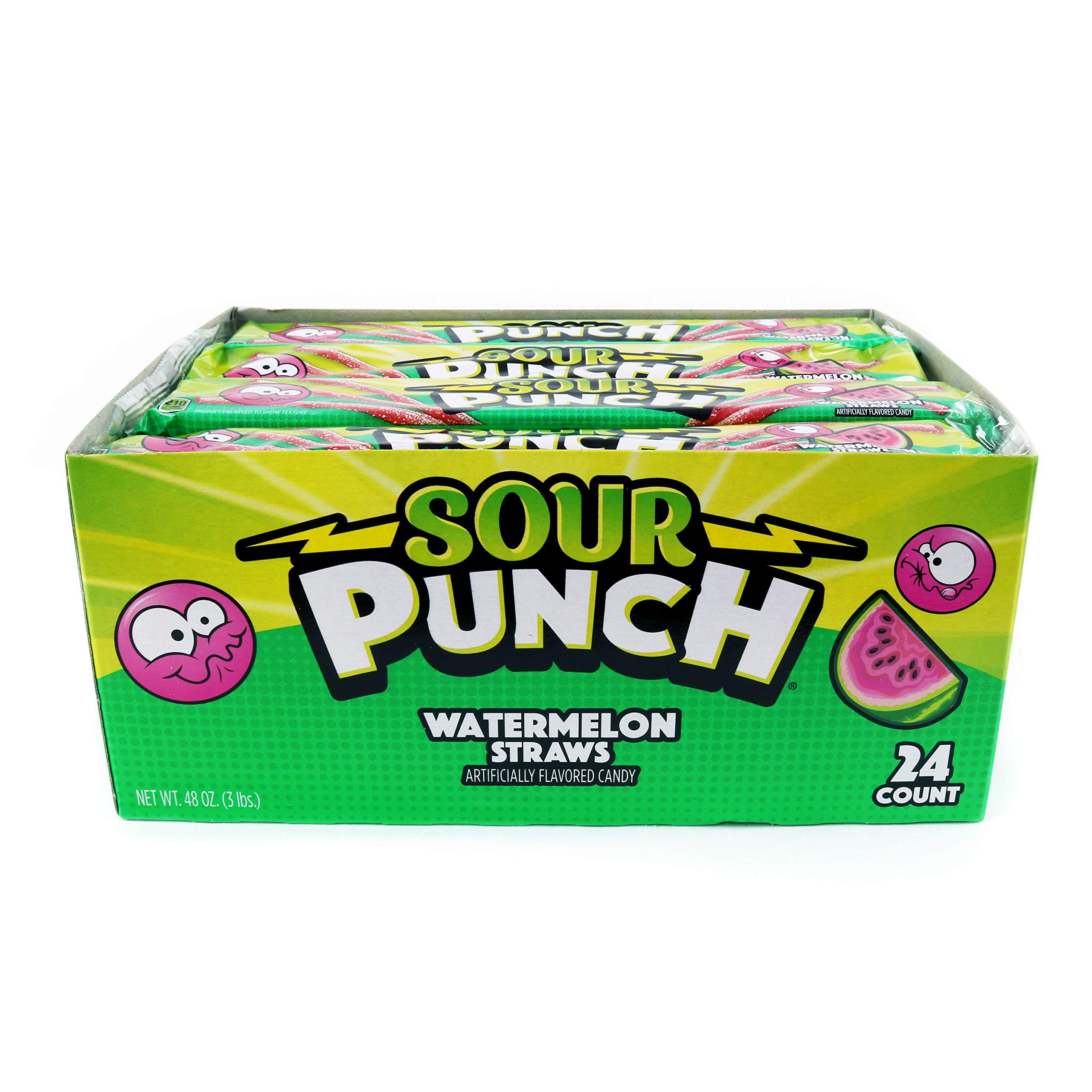 24 Pack Sour Punch Straws, Watermelon Fruit Flavor, 2oz Tray Soft Chewy Candy $15.40 Free Shipping w/ Prime or on $35