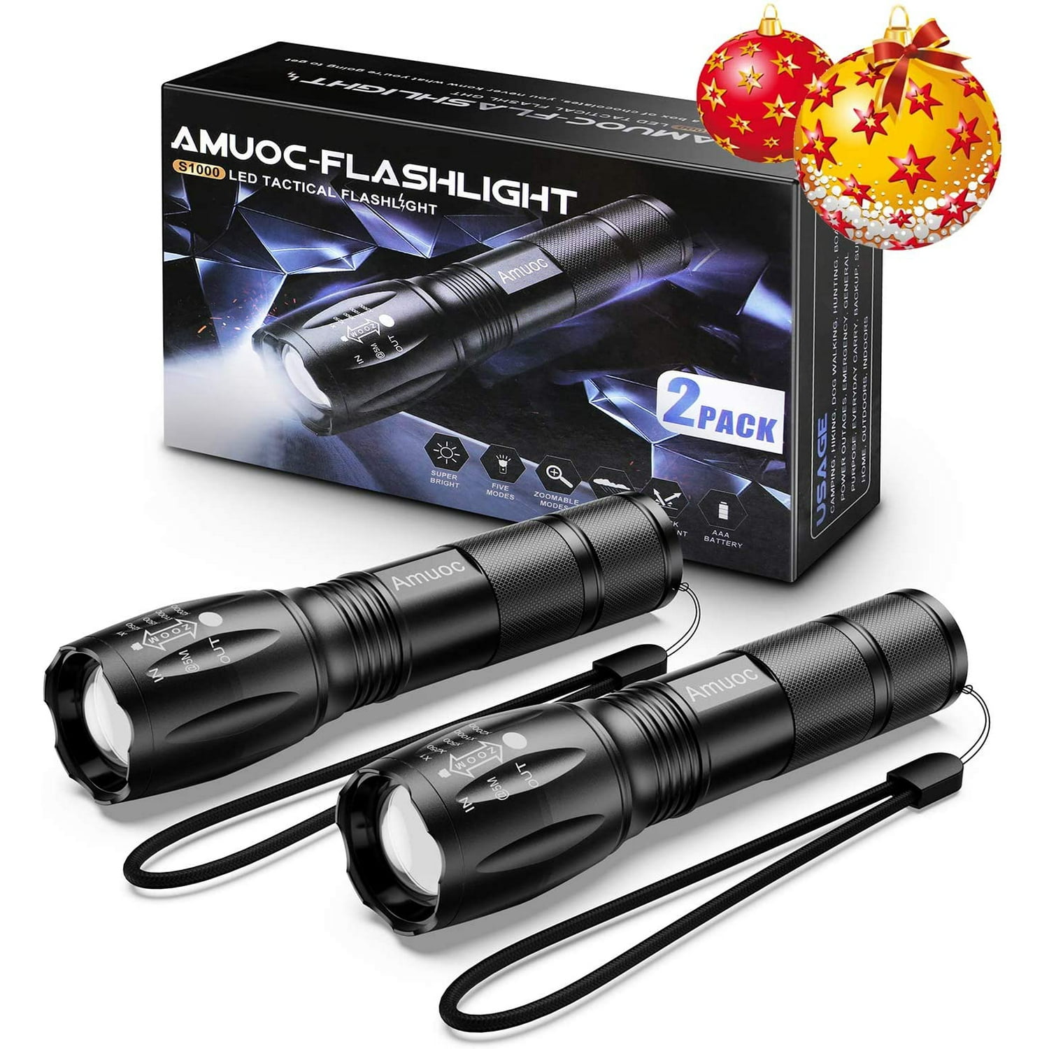 2-Pack Amuoc LED S2000 Lumens Flashlights, Outdoor Waterproof $5.67 Free S H w/ Walmart or $35