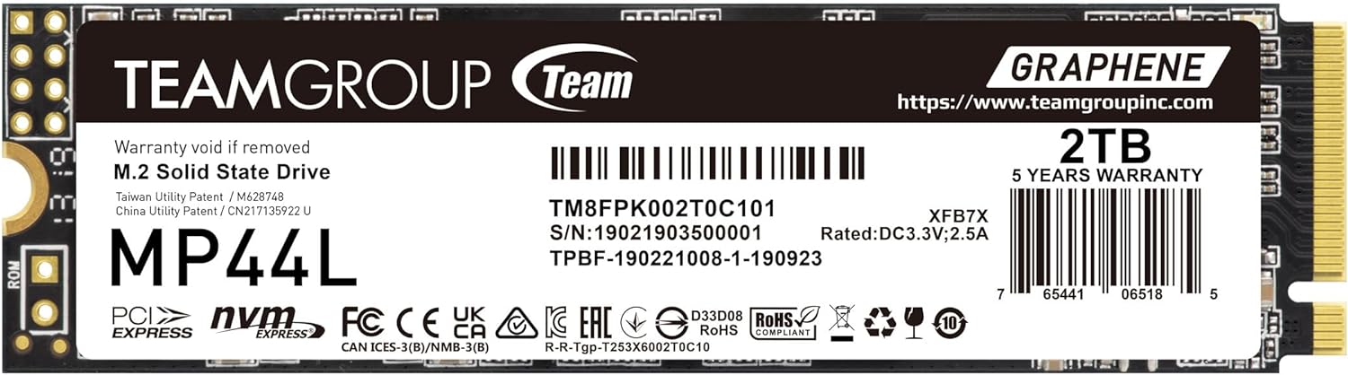 2TB TeamGroup MP44L M.2 PCIe 4.0 NVMe 1.4 TLC Internal Solid State Drive $105 Free Shipping