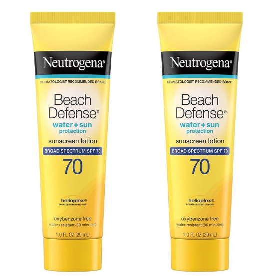 2x 1-oz Neutrogena Beach Defense Body Sunscreen Lotion w/ SPF 70 Free Free Store Pickup $10 Min.