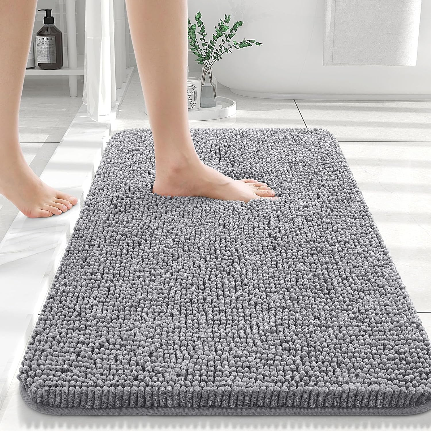 30 x 20 Olanly Extra Soft Absorbent Chenille Non-Slip Bath Rug Grey $5.40