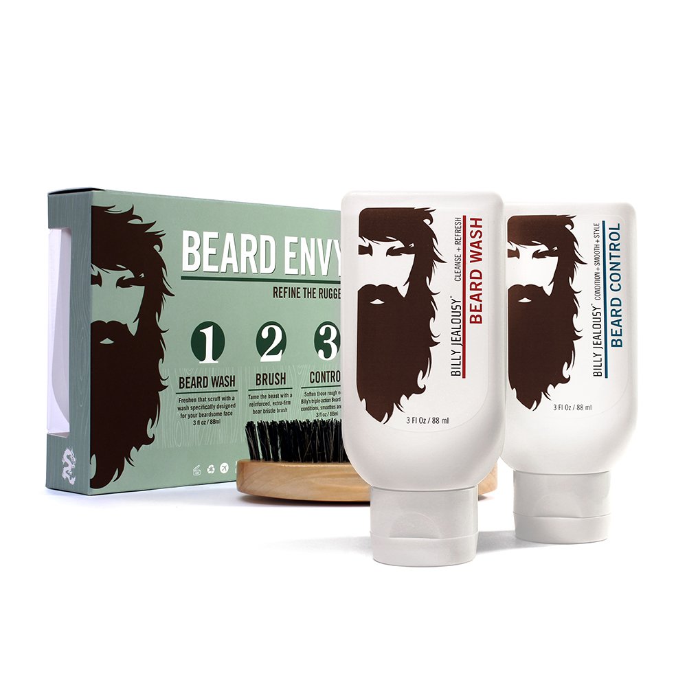 3-Pc Billy Jealousy Original Beard Envy Facial Hair Refining Kit w/ 3-Oz Beard Wash, 3-Oz Beard Control Boar Bristle Bru