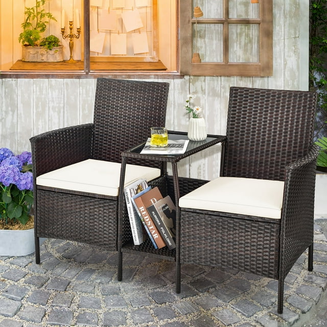 3-Piece Costway Patio Rattan Wicker Conversation Set w/ Glass Table 3 colors Free Shipping $110