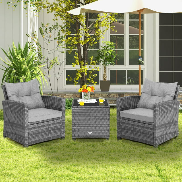 3-Piece Costway Rattan Patio Furniture Set w/ Cushions Various Colors $160 Free Shipping