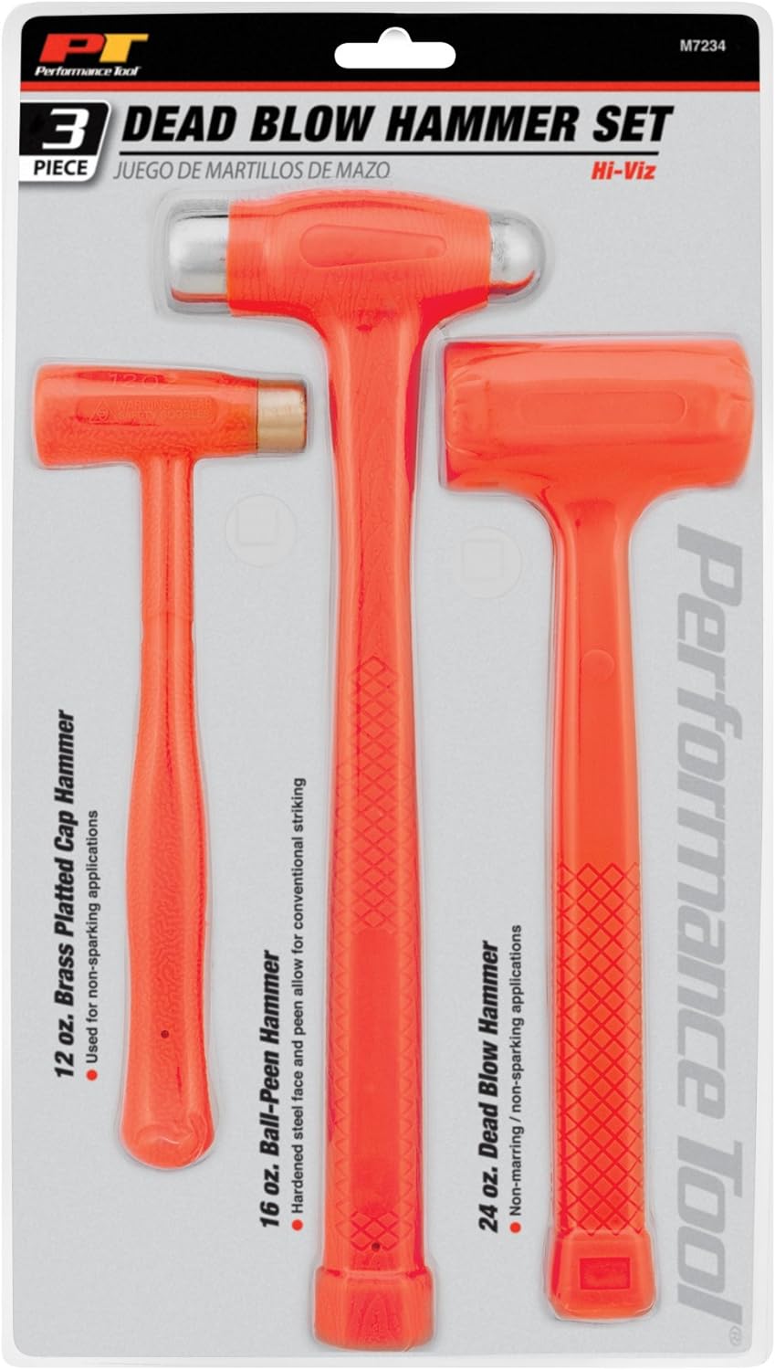 3-Piece Performance Tool Dead Blow Hammer Set Brass Cap, Ball-Peen, Dead Blow $21.85