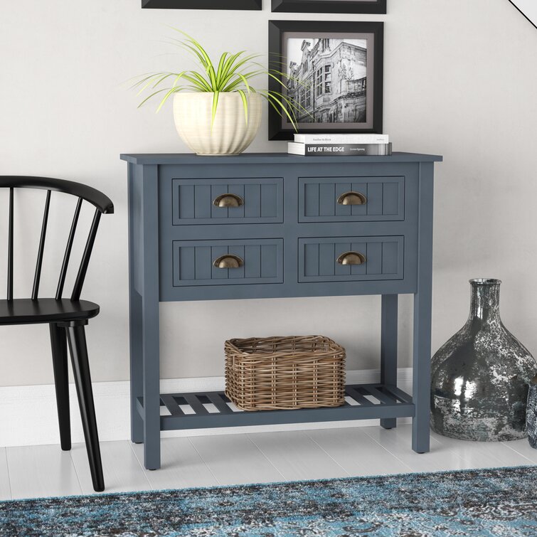 4-Drawer August Grove Bailey Bead Board Console Table w/ Shelf Antique Navy $108 Free Shipping