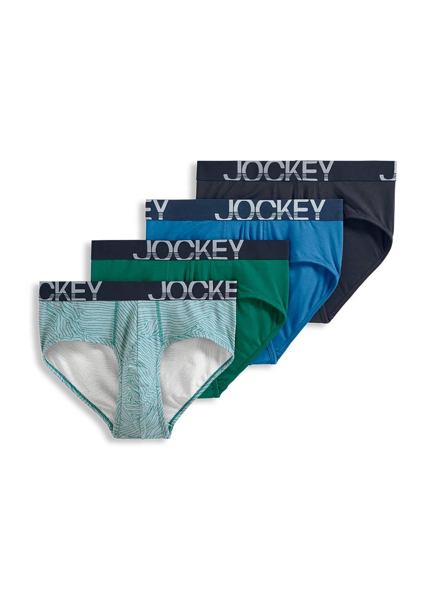 4-Pack Jockey Mens Underwear ActiveStretch Brief Aged Indigo/True Navy/Wanderlust Lines/Rainforest Green $13.99 Free Shi