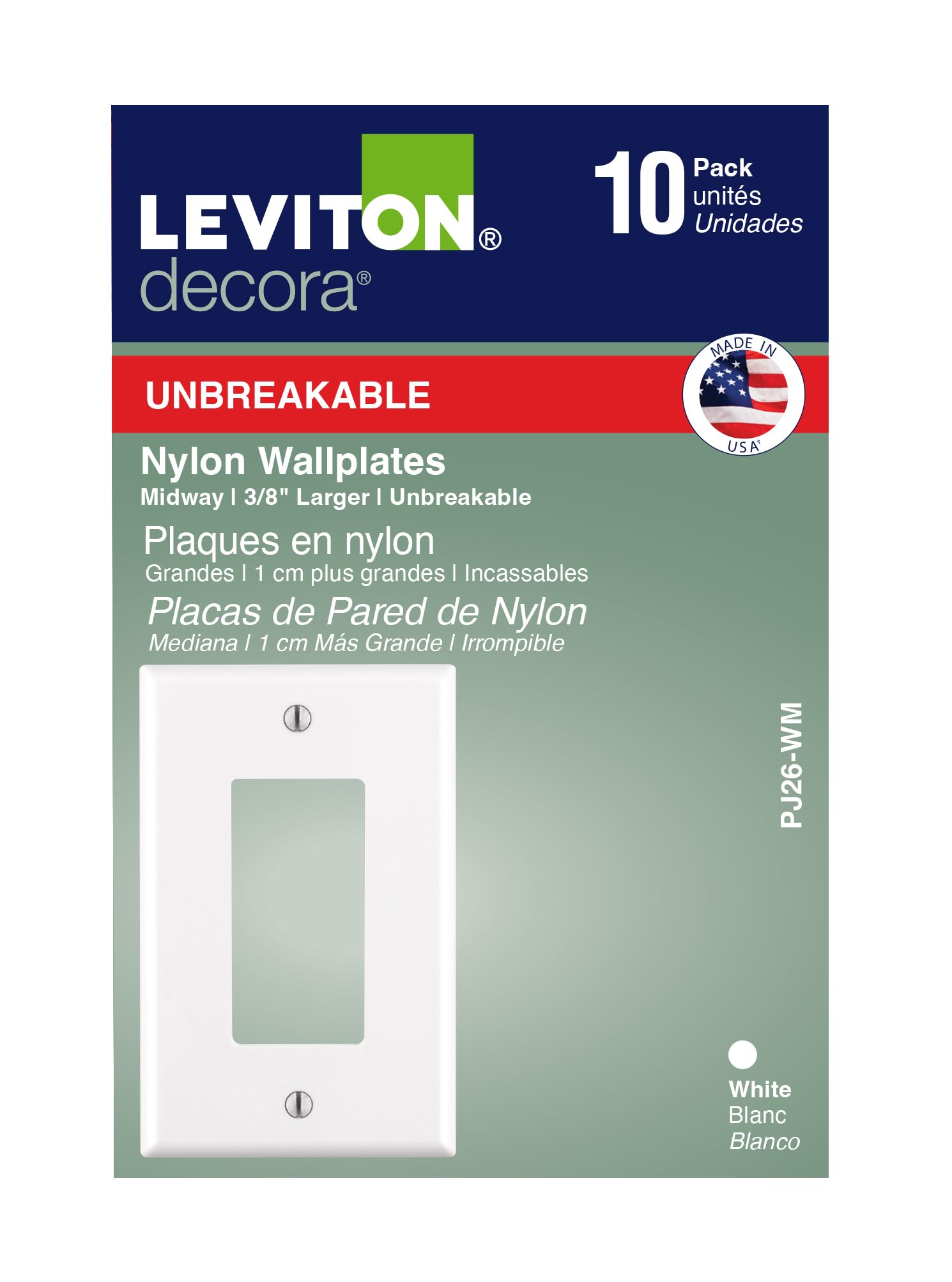 $5.98 Leviton PJ26-WM 1-Gang Decora/GFCI Decora Wallplate, White, 10-Pack at Amazon