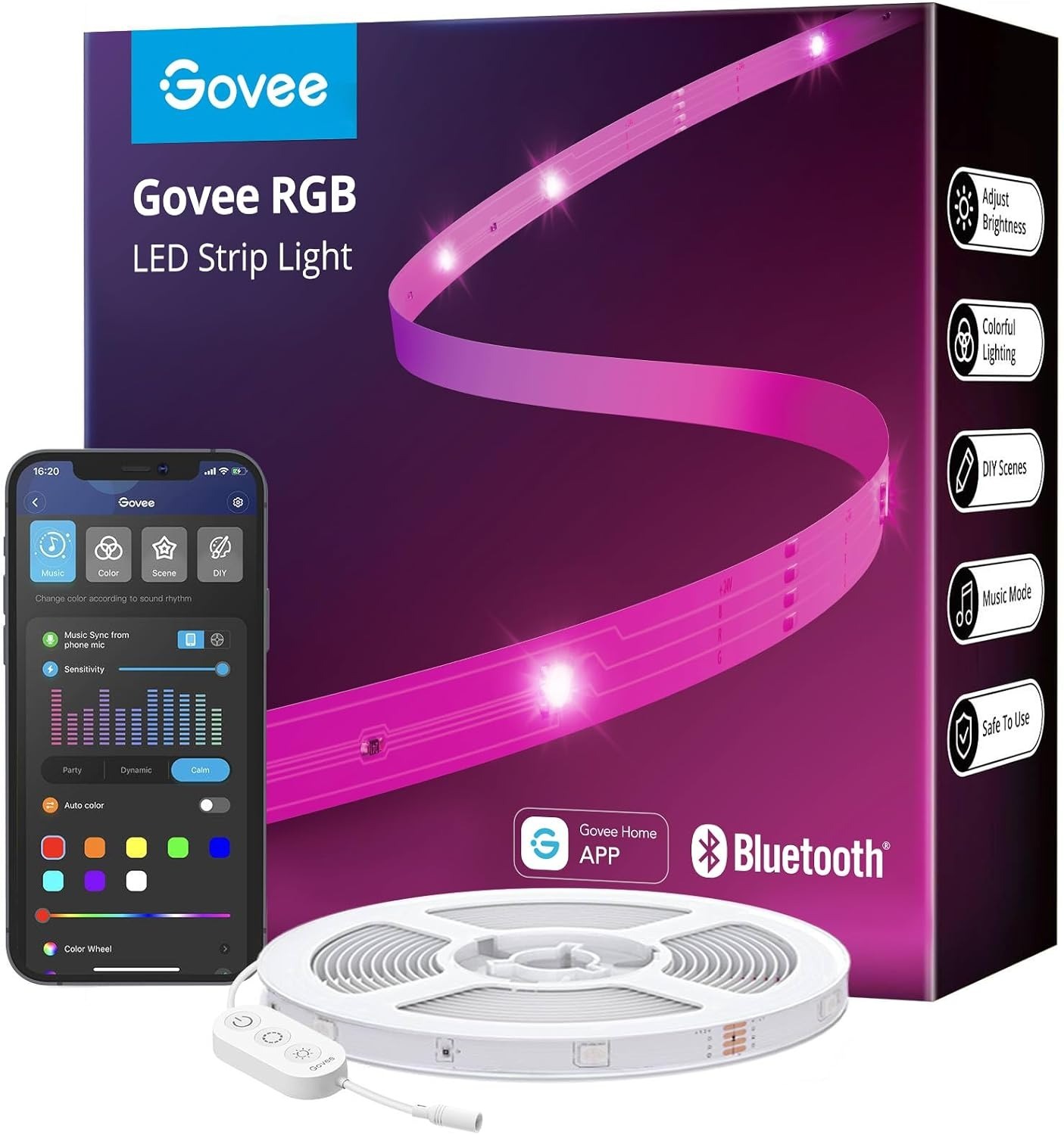 65.6 Govee RGB LED Music Sync Bluetooth Light Strip $10 More