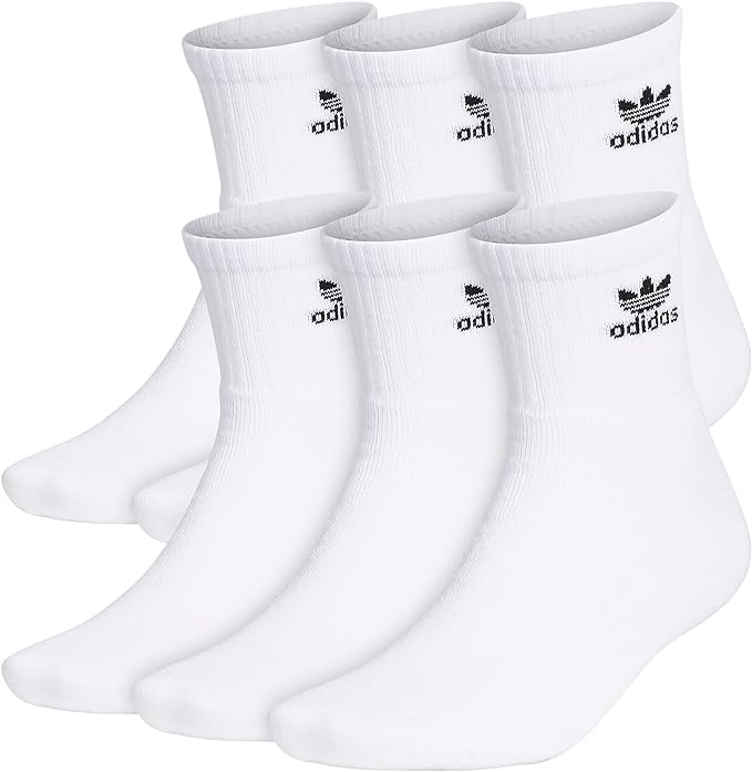 6-Pairs adidas Mens Originals Trefoil Quarter Socks White, Large $11 Free Shipping