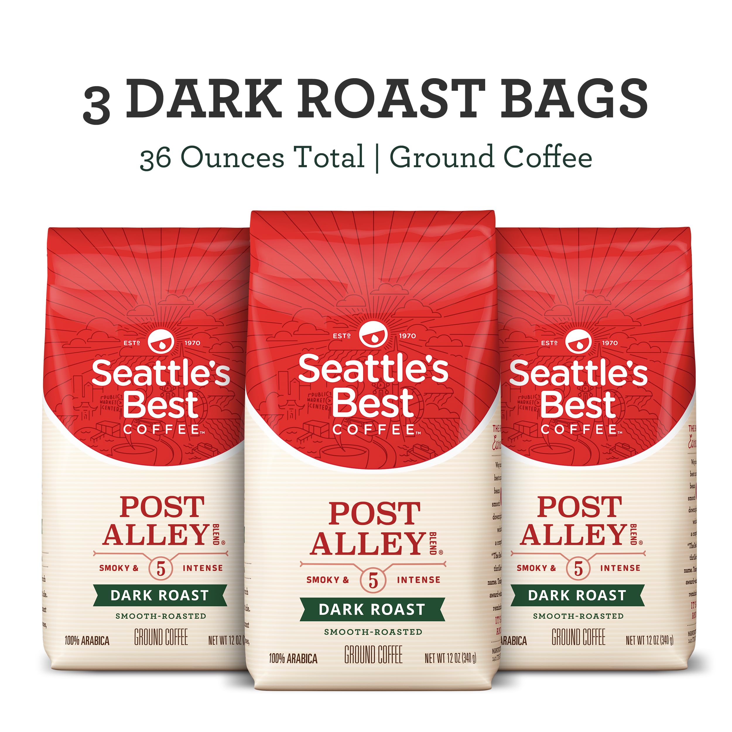 $7.86 w/ S S Seattles Best Coffee Post Alley Blend Dark Roast Ground Coffee, 12 Ounce Bags Pack of 3 