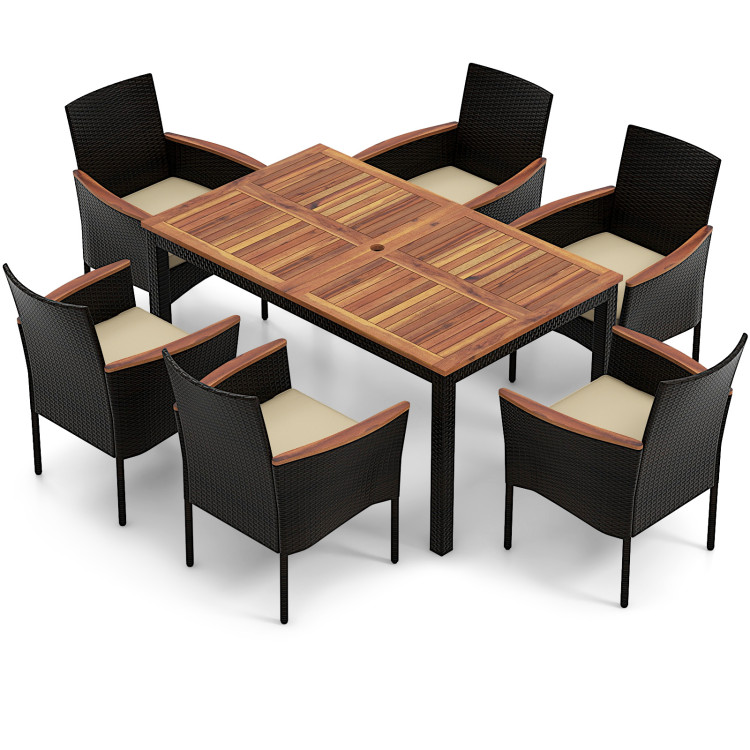 7-Piece Costway Rattan Patio Dining Set w/ Stackable Chairs and Umbrella Hole $389 Free Shipping