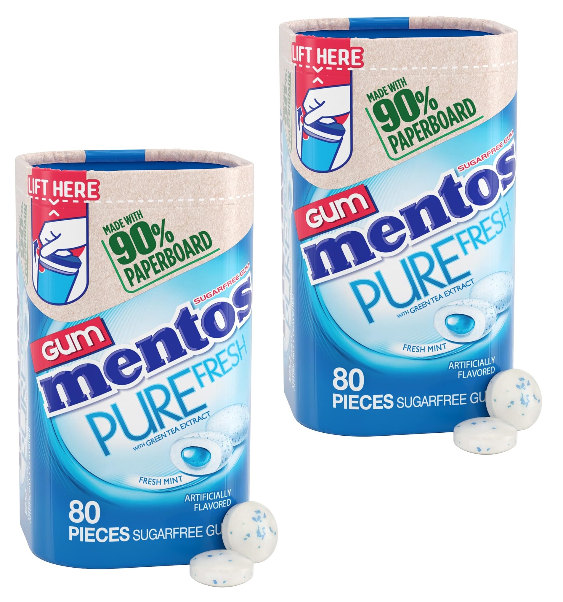 Mentos Pure Fresh Sugar-Free Chewing Gum with Xylitol, Fresh Mint, in a recyclable 90 Paperboard Bottle, 80 Piece $5.10