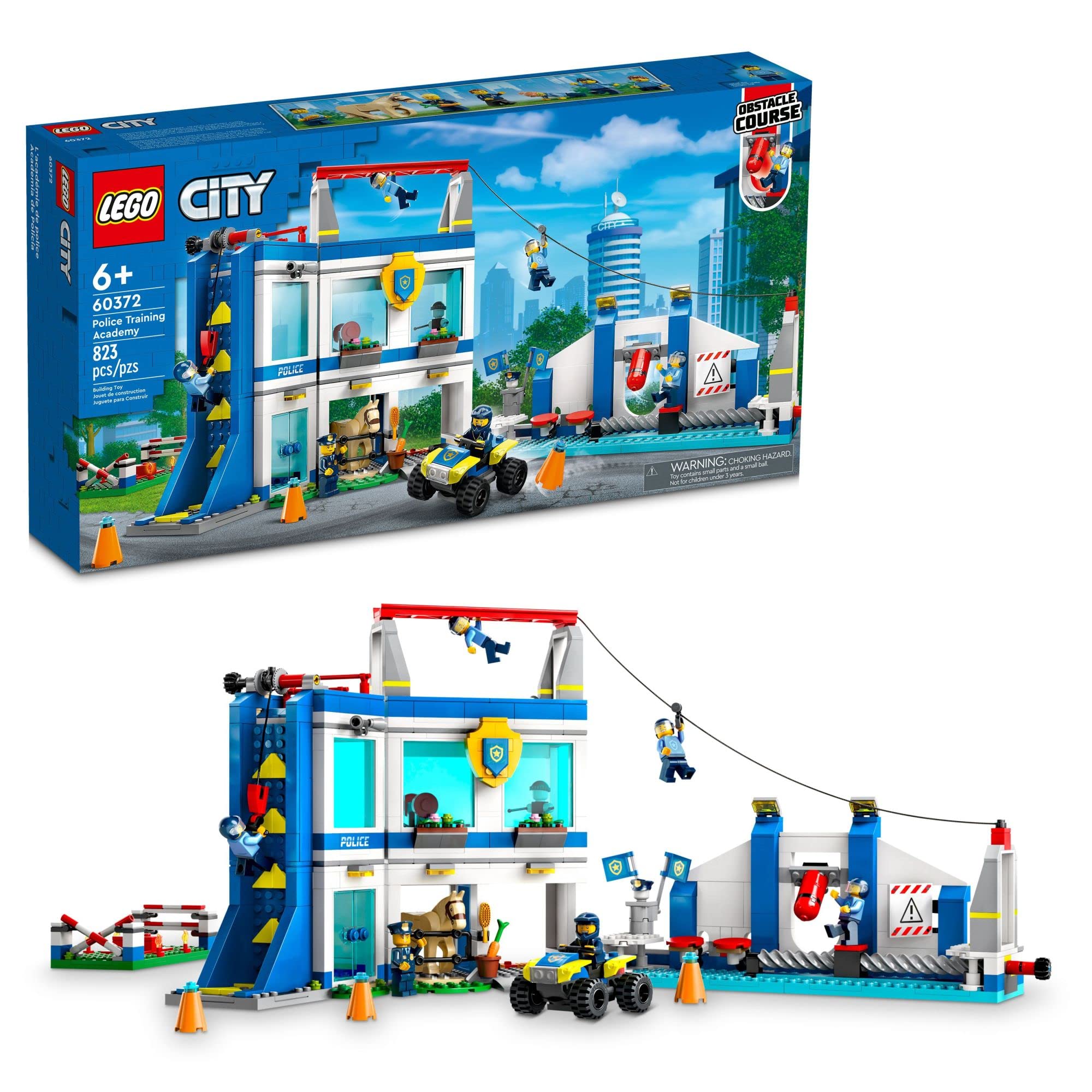 823-Piece LEGO City Police Training Academy Station Playset w/ Obstacle Course, Horse Figure, Quad Bike Toy 6 Officer Mi