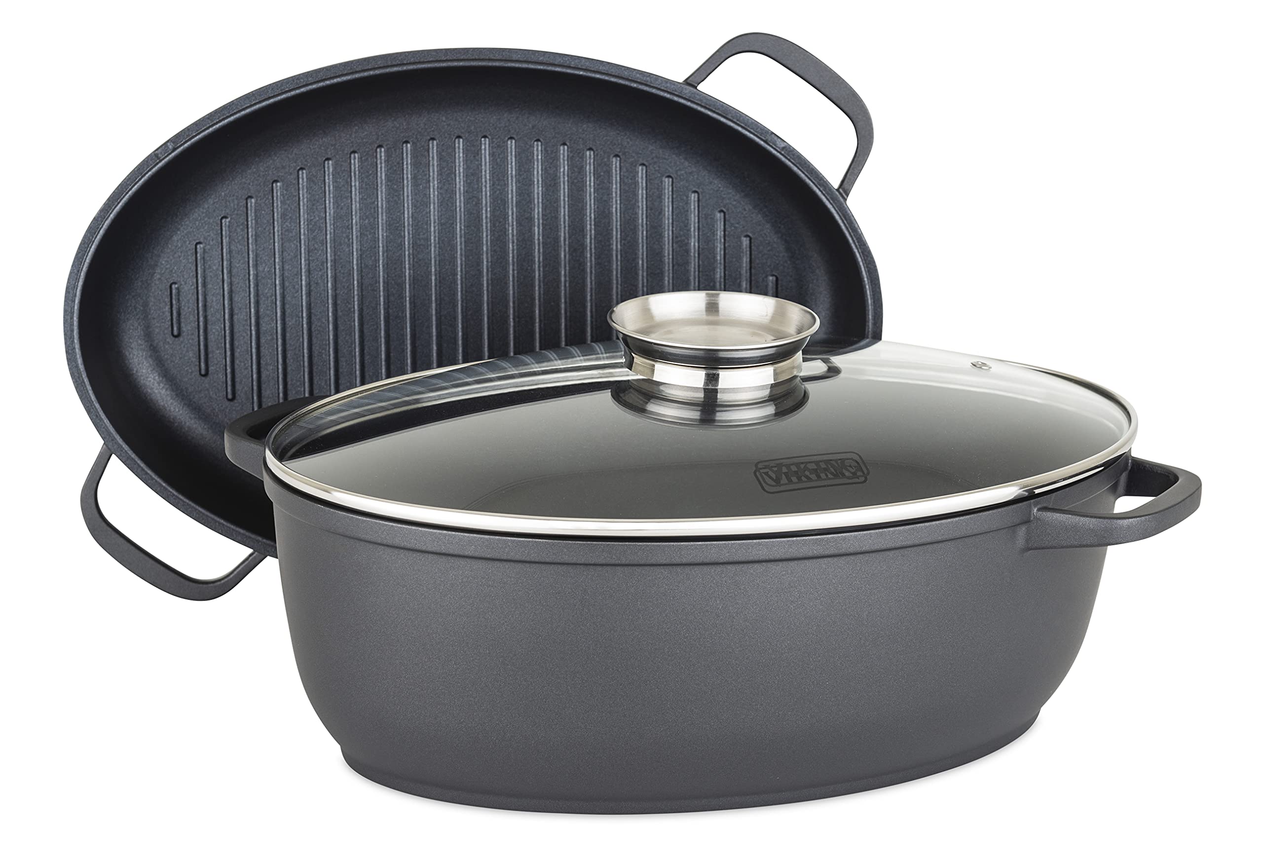 8.6-Quart 3-in-1 Viking Culinary Die Cast Oval Roaster w/ Lid Grill $100 Free Shipping