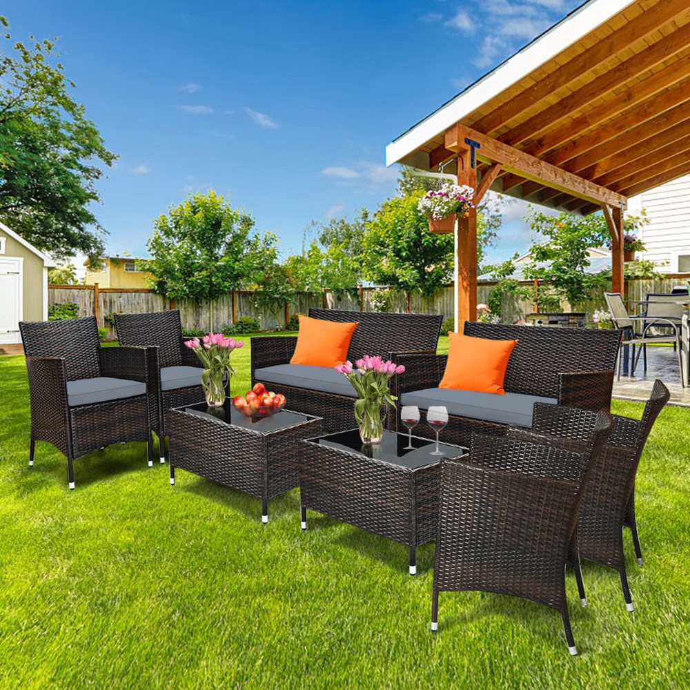 8-Pcs Costway Rattan Patio Furniture Set w/ Cushions 8 Colors $380 Free Shipping