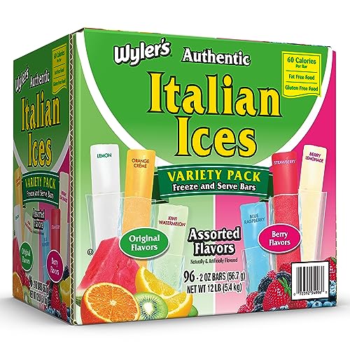 Wylers Authentic Italian Ice Fat Free Freezer Bars Original Flavors 2oz bars, 96 count $9.98
