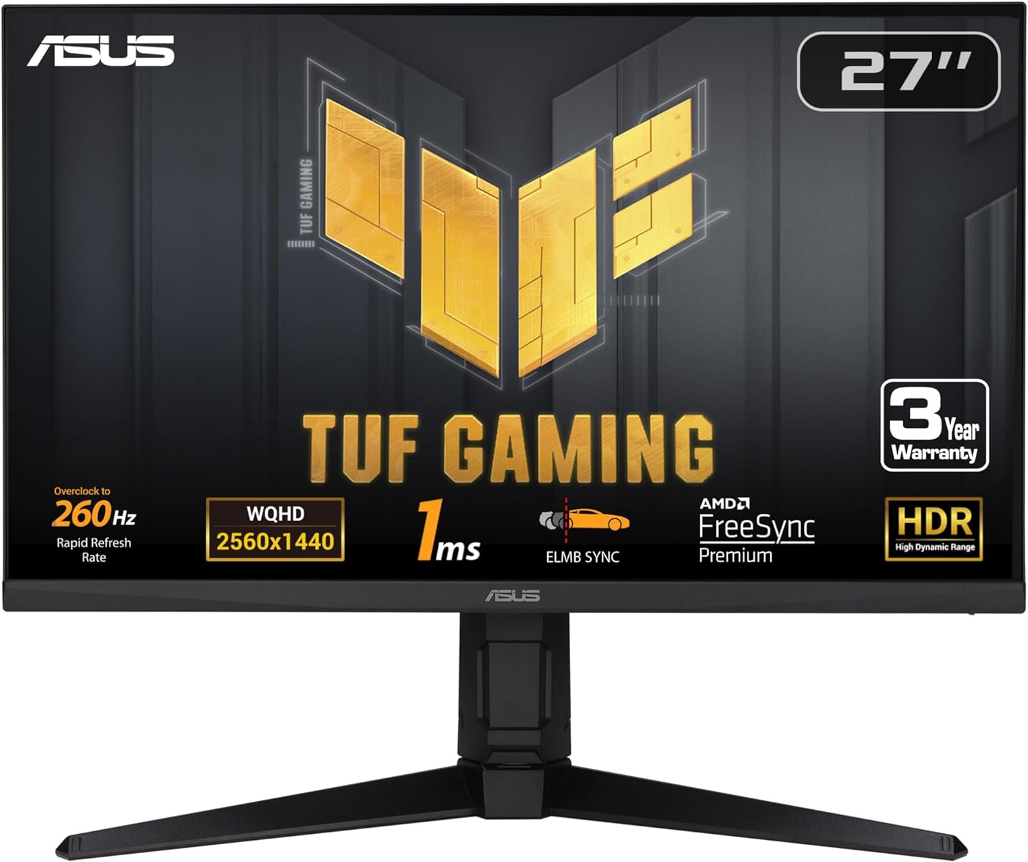 ASUS TUF Gaming 27 1440P Gaming Monitor VG27AQML1A - QHD 2560 x 1440 , 260Hz OC, 1ms, Fast IPS, Freesync AND Gsync $229