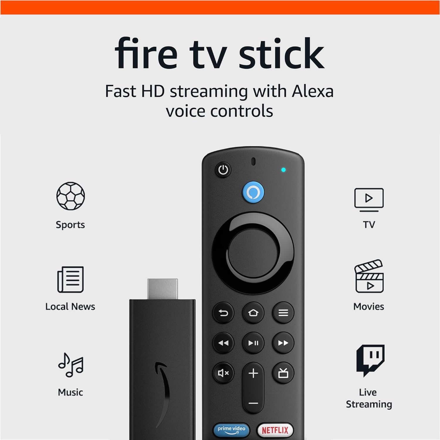 Amazon Fire TV Stick, HD, sharp picture quality, fast streaming, free live TV, Alexa Voice Remote with TV controls - $24.99