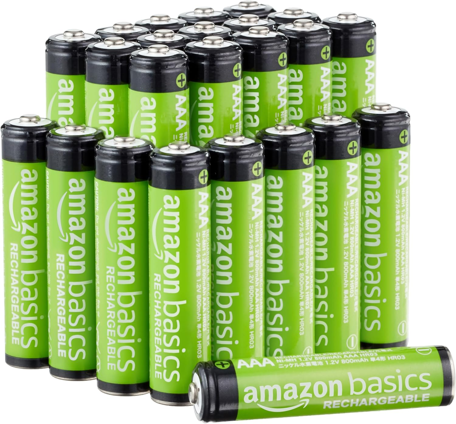Amazon.com Amazon Basics 24-Pack Rechargeable AAA NiMH Performance Batteries, 800 mAh, Recharge up to 1000x Times, Pre-C