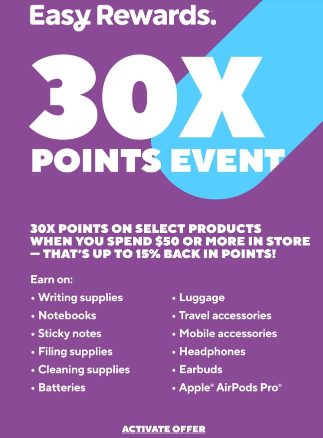 At Staples 30X points back in rewards from 3/3-3/9 - Includes Apple airpods pros