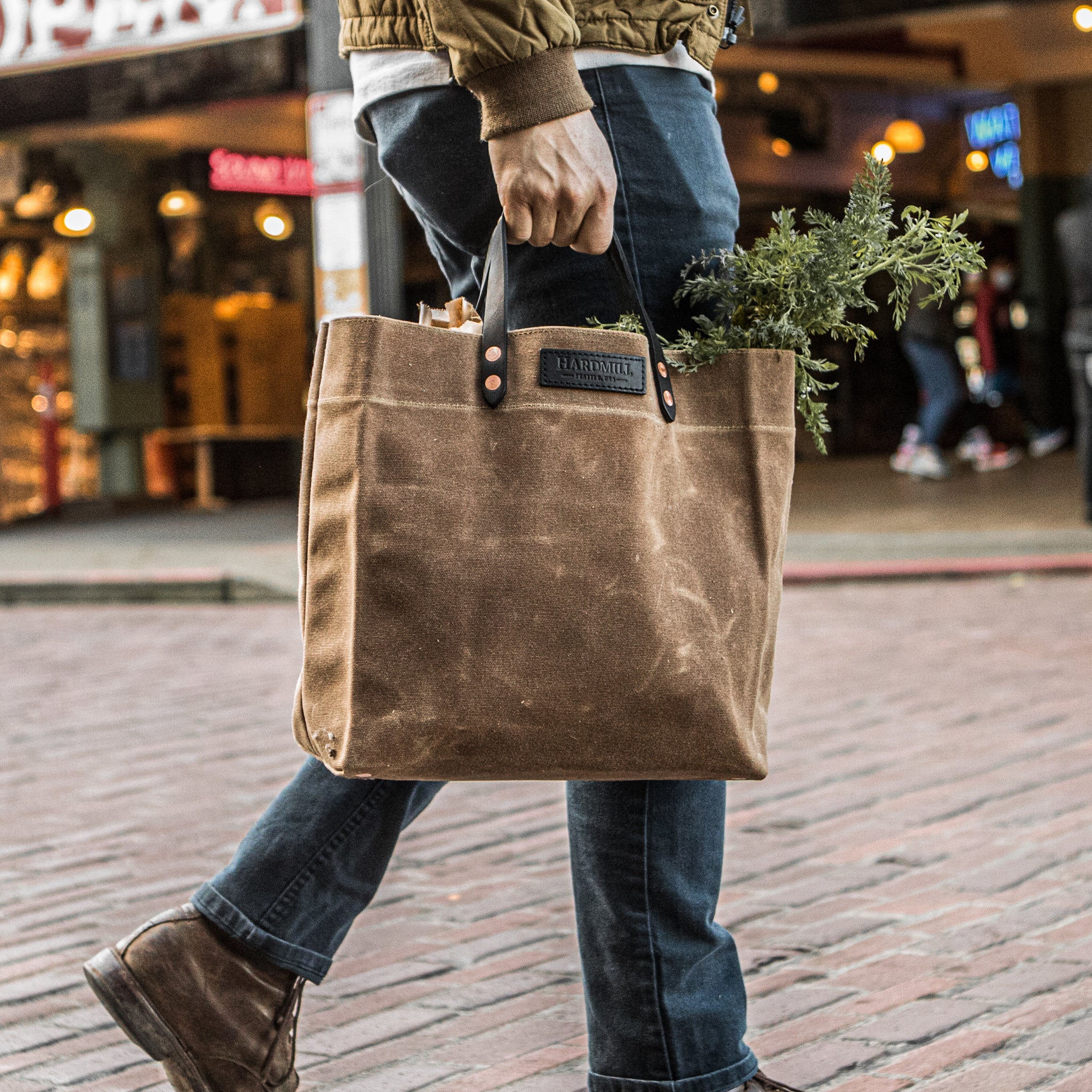 BOGO FREE on Hardmill waxed canvas and leather totes