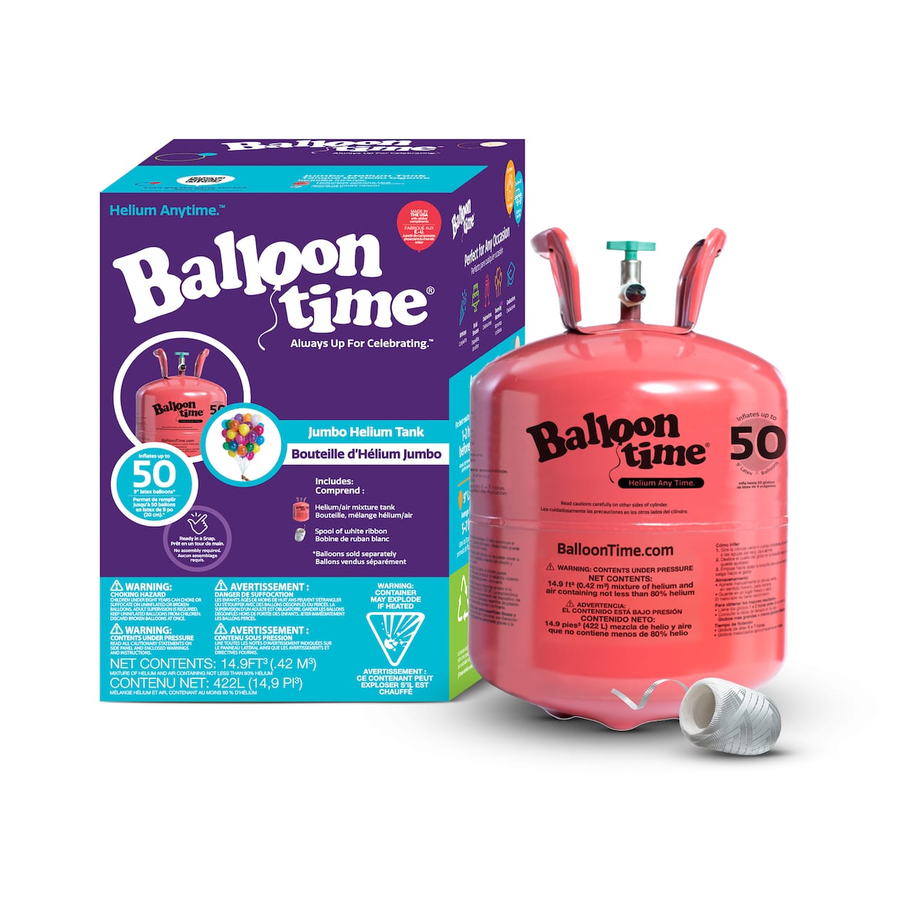 Balloon Time Jumbo Helium Tank w/ Spool White Ribbon $30 Free Store Pickup at Michaels