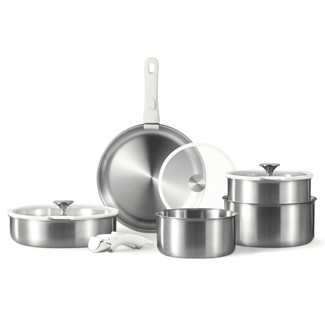 CAROTE 10 Piece Stainless Steel Pots and Pans Induction Cookware Set with Detachable Handle - $60 Online Walmart - Free