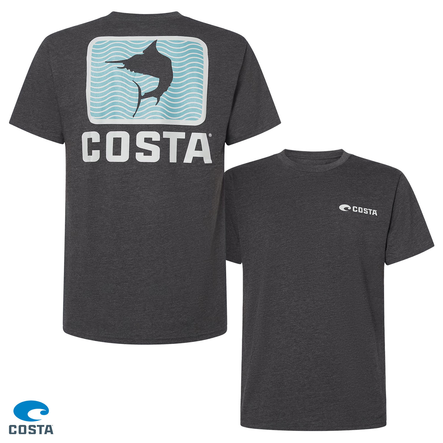 Costa Emblem Waves Marlin Mens T-Shirt Dark Heather S, M, L, XL, XXL $12 Free Shipping