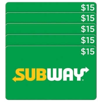 Costco Subway Five Restaurant $15 E-Gift Cards $75 Value - $54.99