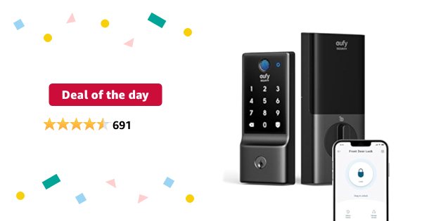 Deal of the day eufy Security Smart Lock C220, Fingerprint Keyless Entry Door Lock, Built-in Wi-Fi, App Remote Control, 