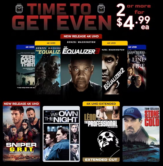 Digital 4K Films The Professional, Zero Dark Thirty, The Equalizer 1, 2 or 3 2 for $10 More