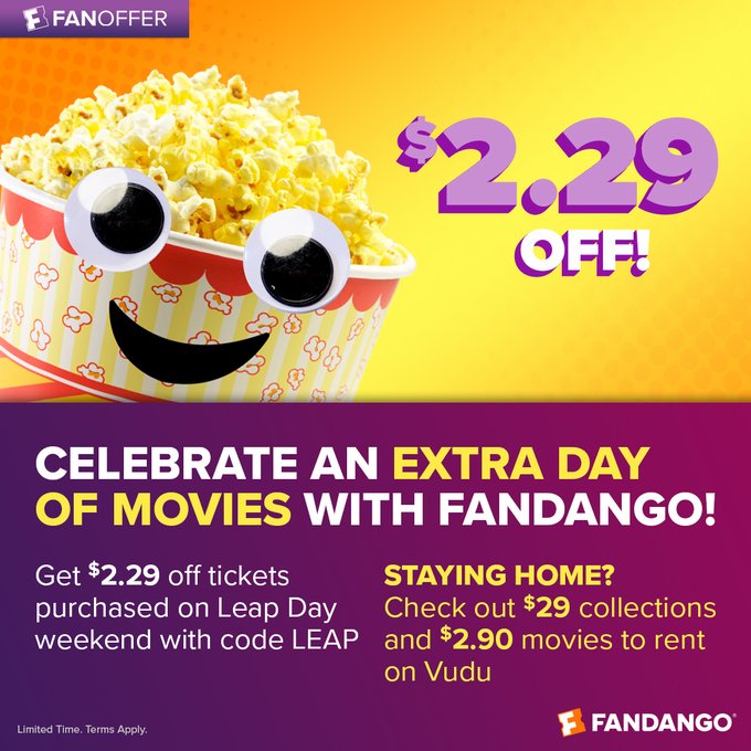 Fandango $2.29 Off Movie Tickets for Leap Day Weekemd Feb 29th - March 3rd