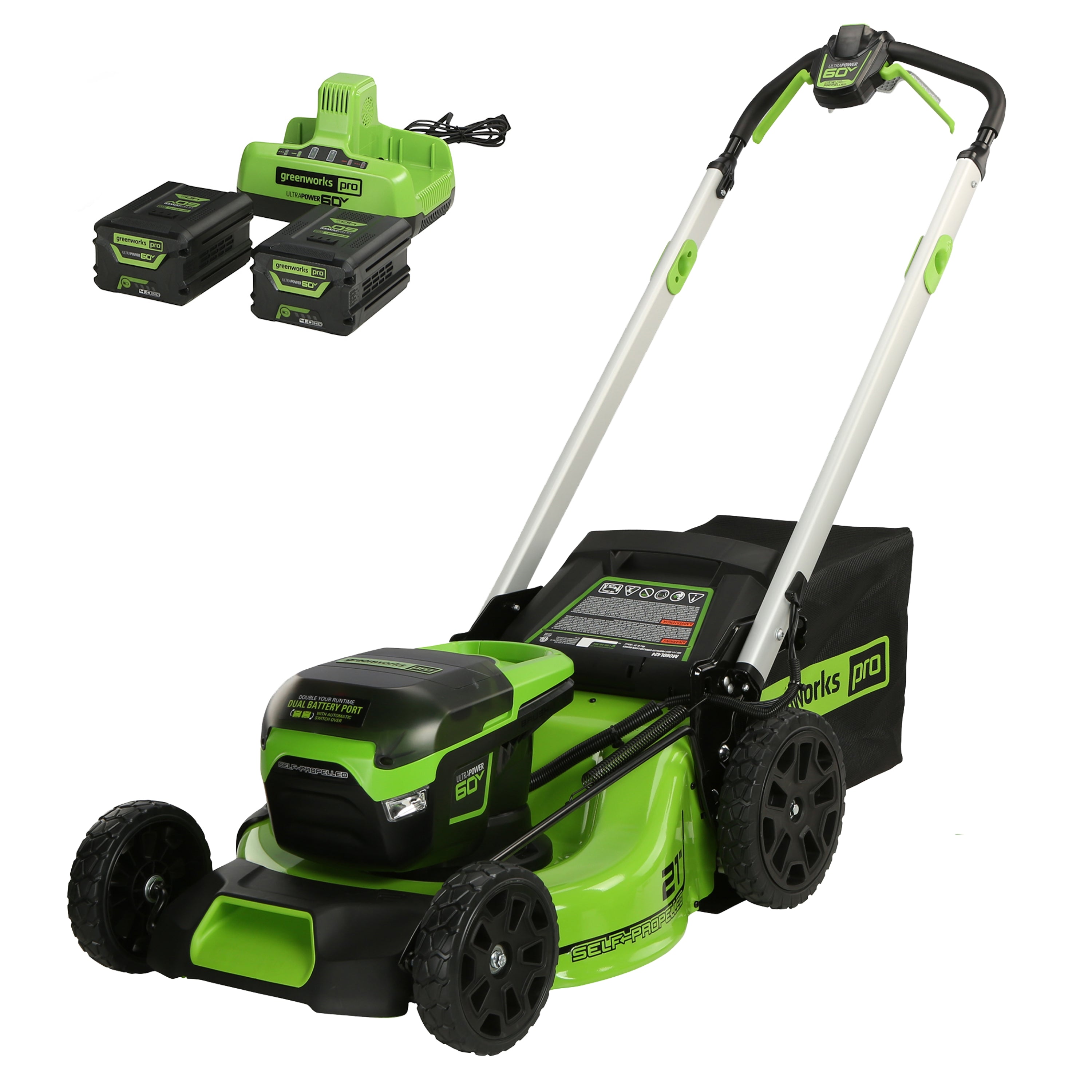 Greenworks 60V 21 Cordless Battery Self-Propelled Lawn Mower w/ Two 2 4.0Ah Batteries Dual Port Charger $450