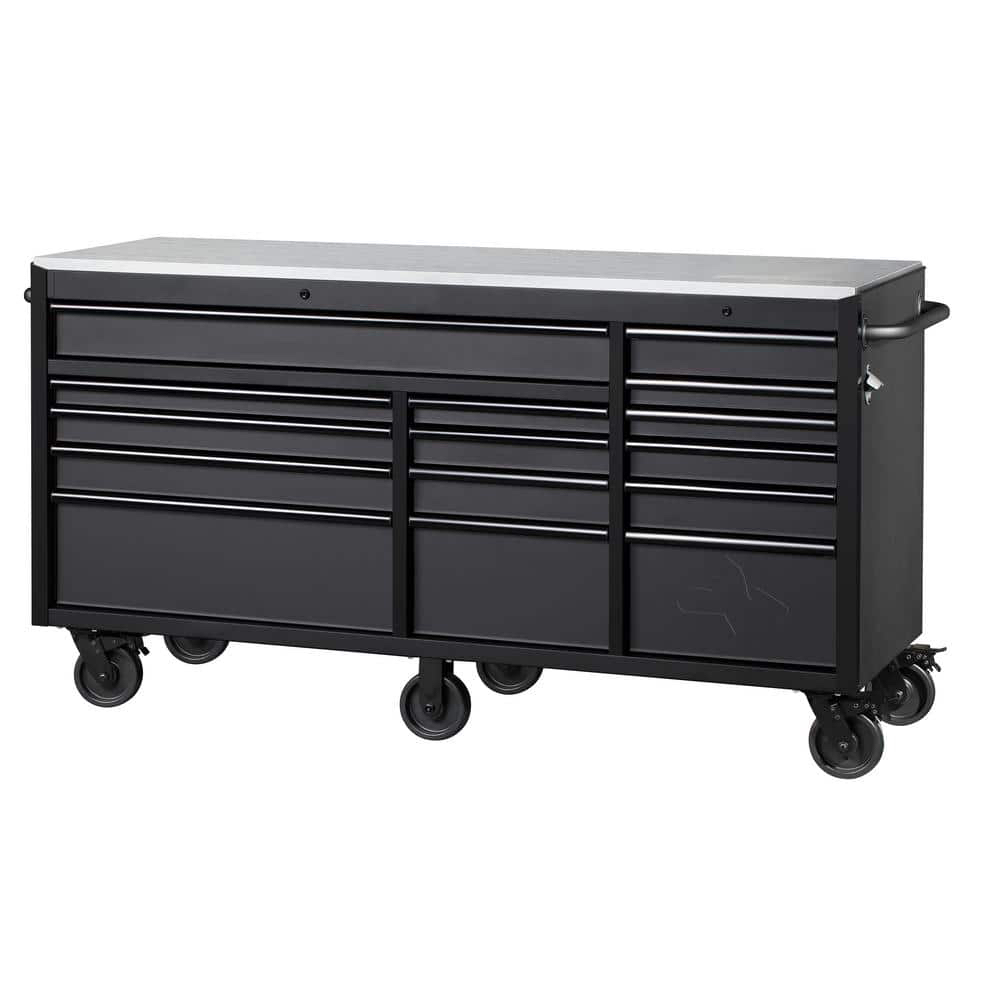 Husky 72 in. W x 24 in. D Heavy Duty 15-Drawer Mobile Workbench Cabinet Chest with Stainless Steel Top in Matte Black H72MWC15DL - $998.00