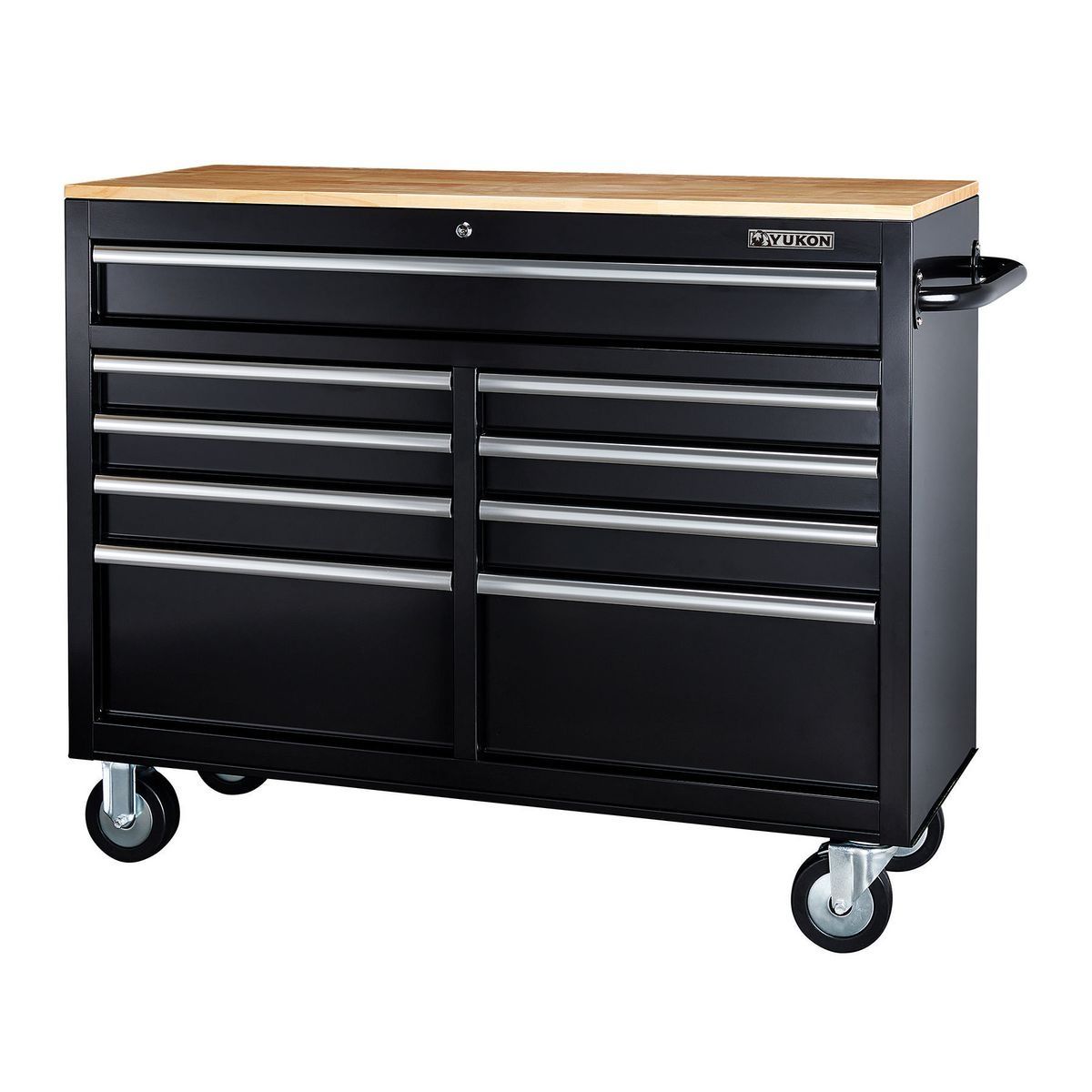 IN-STORE ONLY YUKON 46 in. 9 Drawer Mobile Storage Cabinet with Solid Wood Top $289.99 Harbor Freight