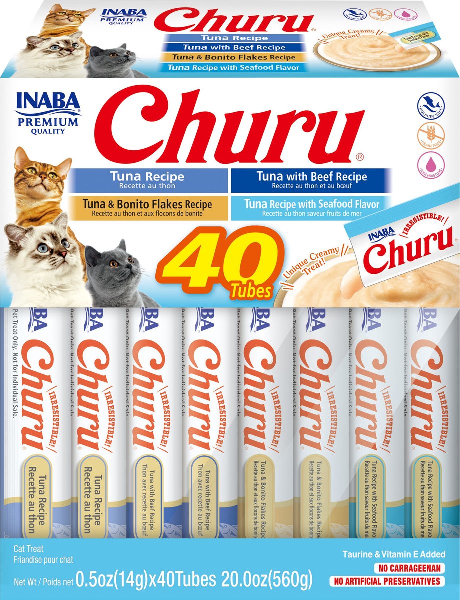 Inaba Churu Tuna Variety Creamy Puree Grain-Free Lickable Cat Treats 40 ct $22.89