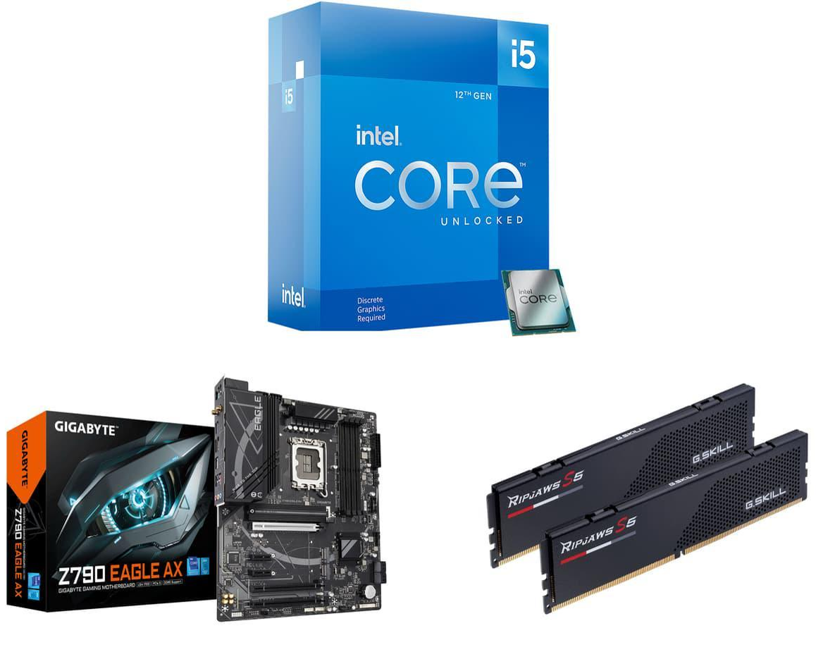 Intel Core i5-12600KF and GIGABYTE Z790 EAGLE AX and G.SKILL Ripjaws S5 Series 32GB 2 x 16GB 288-Pin PC RAM DDR5 6000 $2