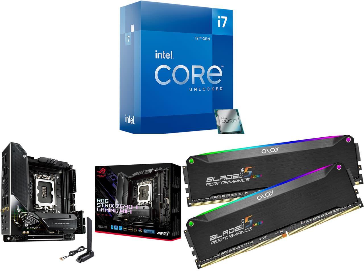 Intel Core i7-12700K CPU, ASUS ROG Strix Z690-I Gaming WiFi 6E LGA 1700 Motherboard, 32GB 2x16GB OLOy Blade RGB 288-Pin DDR5 6000 PC RAM Bundle $374 Free Shipping