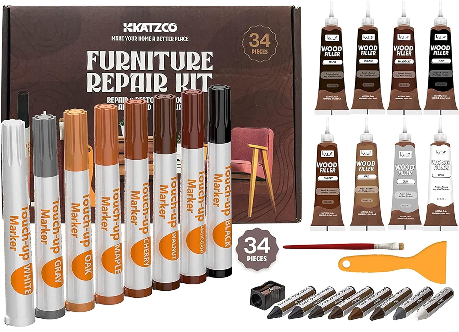 Katzco Furniture Repair Kit Wood Markers - Set of 34 - Markers $10.49