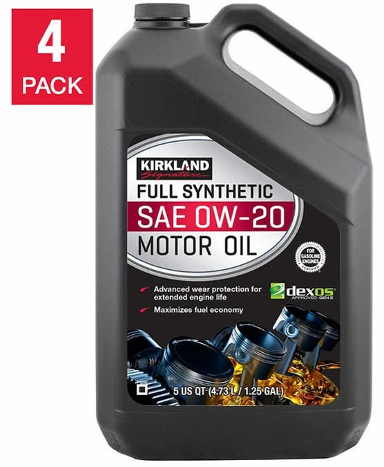 Kirkland Signature 0W-20 Full Synthetic Motor Oil 5-quart, 4-pack $63.99 Costco.com