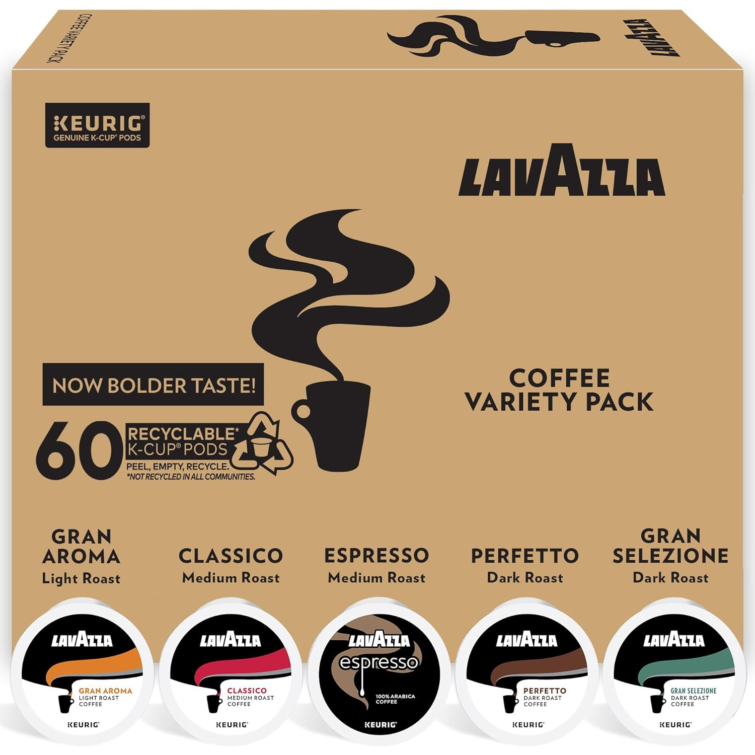 Lavazza Variety Pack Single-Serve K-Cup for Keurig Brewer Coffee, 60 Count Pack of 1 , Notes of fruits, flowers, chocola