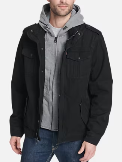 Levis Mens Modern Fit Washed Cotton Faux Sherpa Lined Utility Jacket Black $30 Free Shipping